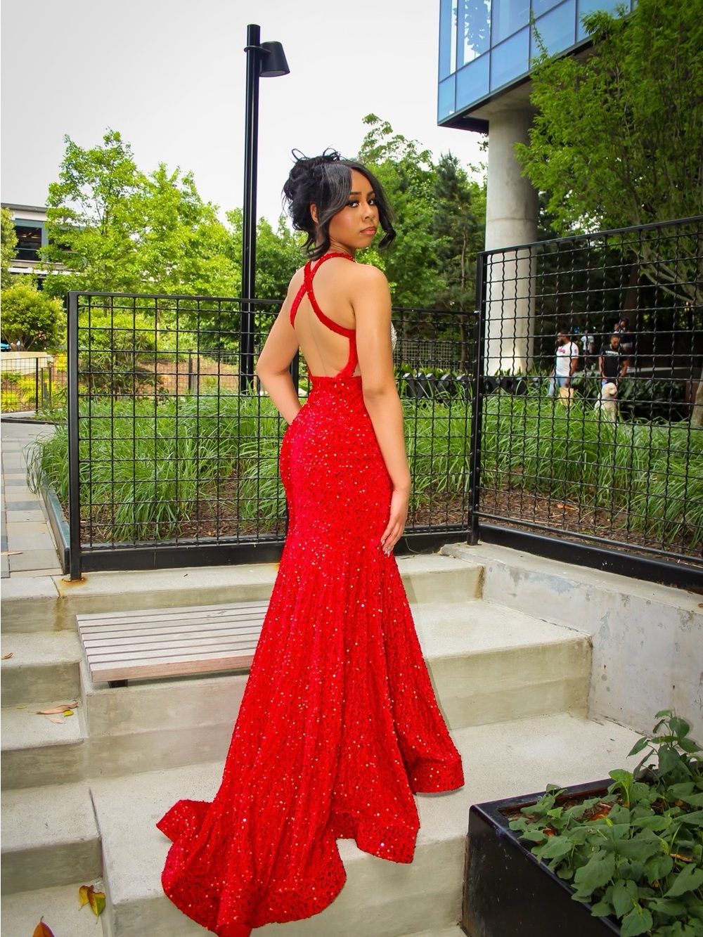 Sparkling Red Halter-Back Prom Gown